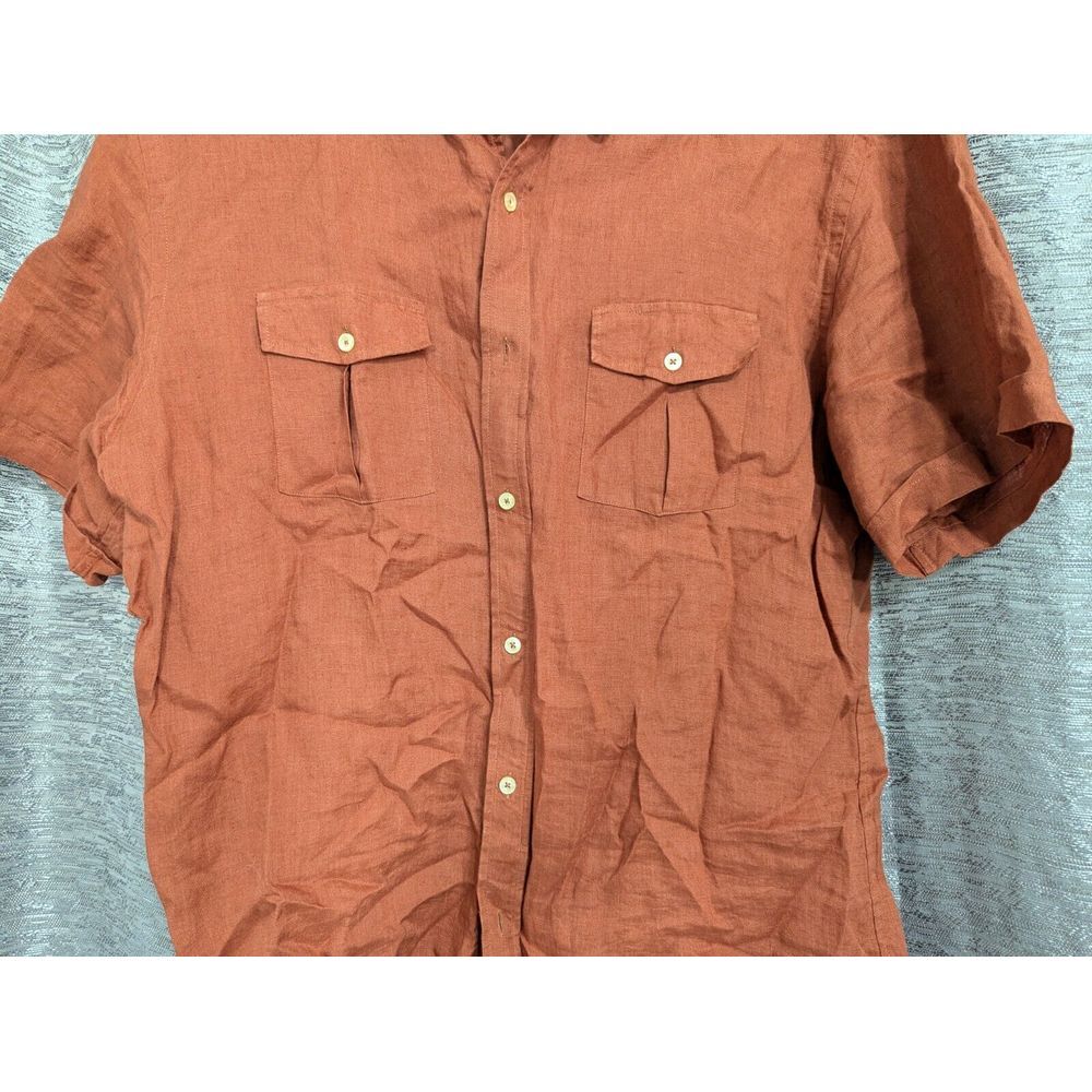 Teddy Stratford Mens 4 (L) Linen Button Down Short Sleeve Burnt Orange/Rust - Picture 4 of 9